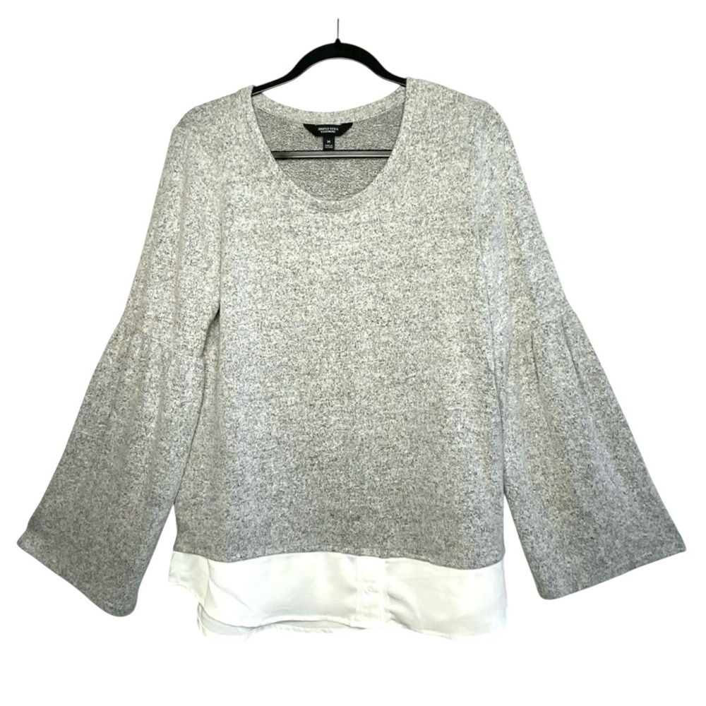 Simply Vera by Vera Wang Heather Gray Sweater Bell Sleeves Layered Look Size M